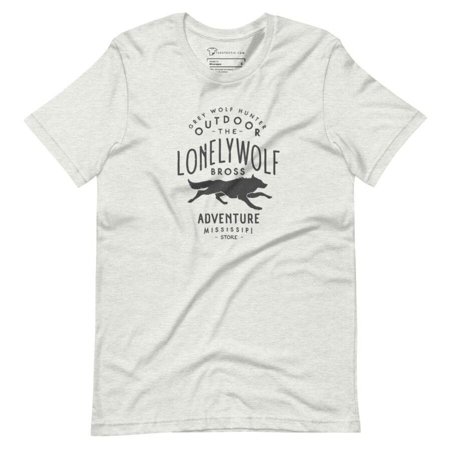 An OUTDOOR LONELY WOLF Hunter Unisex T-Shirt with an image of a lone wolf.