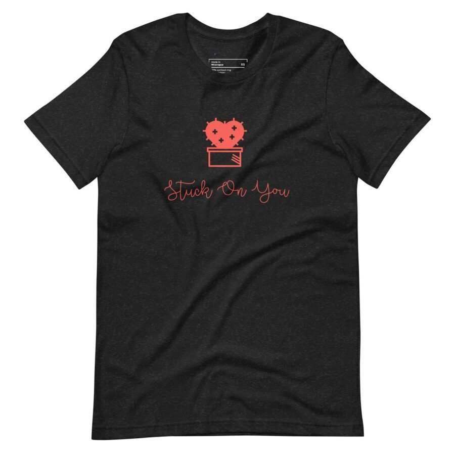 A Stuck On You | Unisex Heavy Cotton t-shirt with a red heart on it.