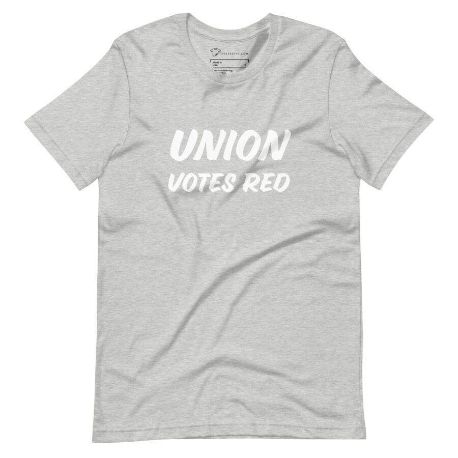 The Unions Votes Red | Elections 2024 | Unisex t-shirt showcases the slogan "UNION VOTES RED" in bold white letters on the front, making it ideal for demonstrating your support in Elections 2024.
